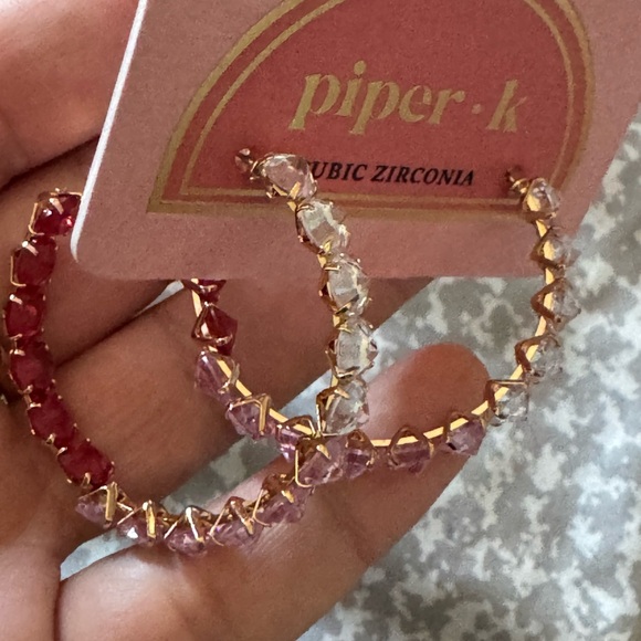 Piper Crystal Hoop Earrings in Pink and Red - Picture 3 of 4
